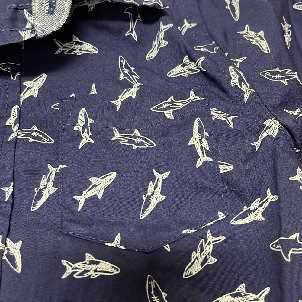 Kids Headquarters Boy’s Shark Print Short Sleeve Button Down - Picture 3 of 4